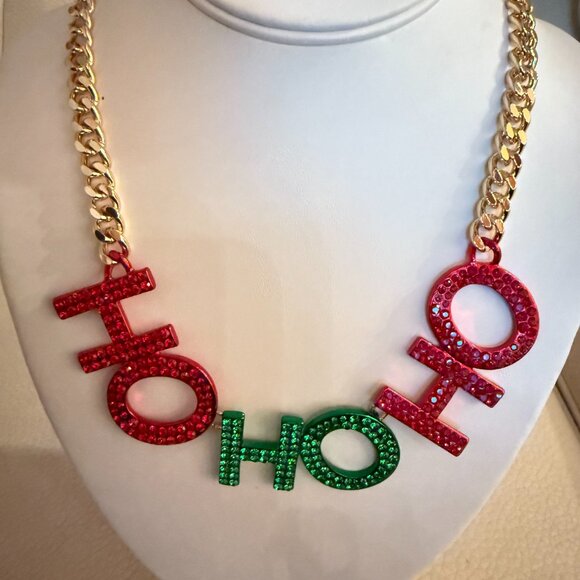 NWT BETSEY JOHNSON CRYSTAL HO HO HO CHRISTMAS NECKLACE - Picture 4 of 5